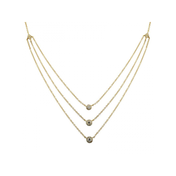 14k Yellow Gold Triple Strand Diamond Necklace Gray's Jewelers Bespoke Saint James, NY