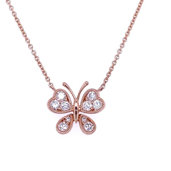 14k Rose Gold Diamond Butterfly Necklace 16