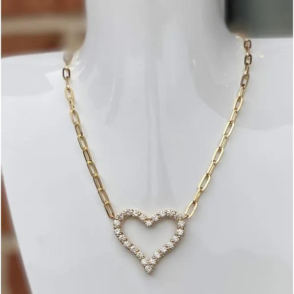 14k Diamond Heart with Paperclip chain. Image 2 Gray's Jewelers Bespoke Saint James, NY