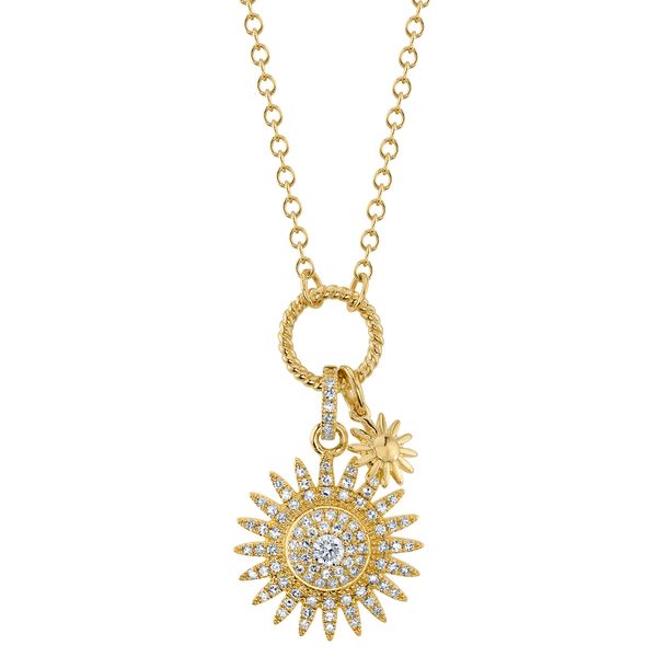 14K YELLOW GOLD DIAMOND SUN NECKLACE Gray's Jewelers Bespoke Saint James, NY