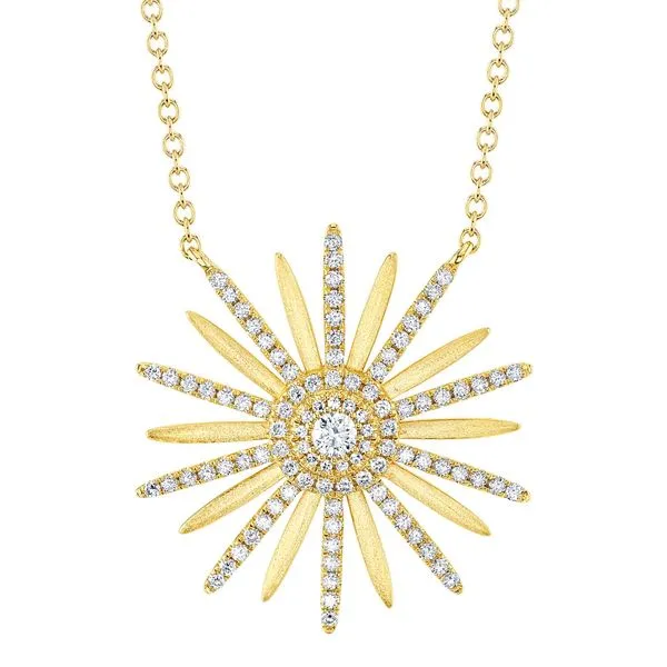 14K YELLOW GOLD  DIAMOND FLOWER NECKLACE Gray's Jewelers Bespoke Saint James, NY