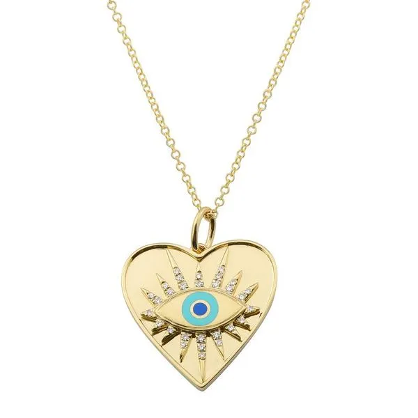 14K Yellow Gold Heart with Evil Eye Necklace Gray's Jewelers Bespoke Saint James, NY