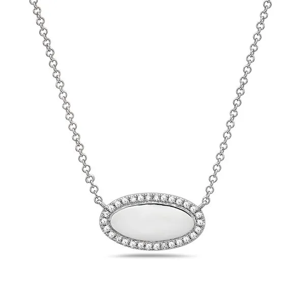 14K White Gold Diamond Oval Disc Necklace Gray's Jewelers Bespoke Saint James, NY