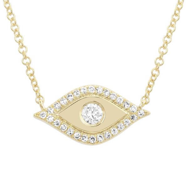 14K Yellow Gold Diamond Evil Eye Necklace Gray's Jewelers Bespoke Saint James, NY