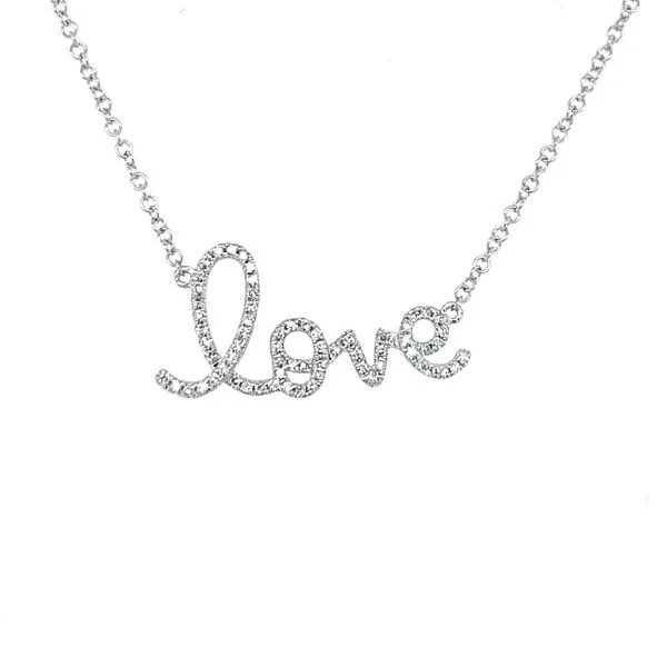 14K White Gold Diamond Love Necklace Gray's Jewelers Bespoke Saint James, NY