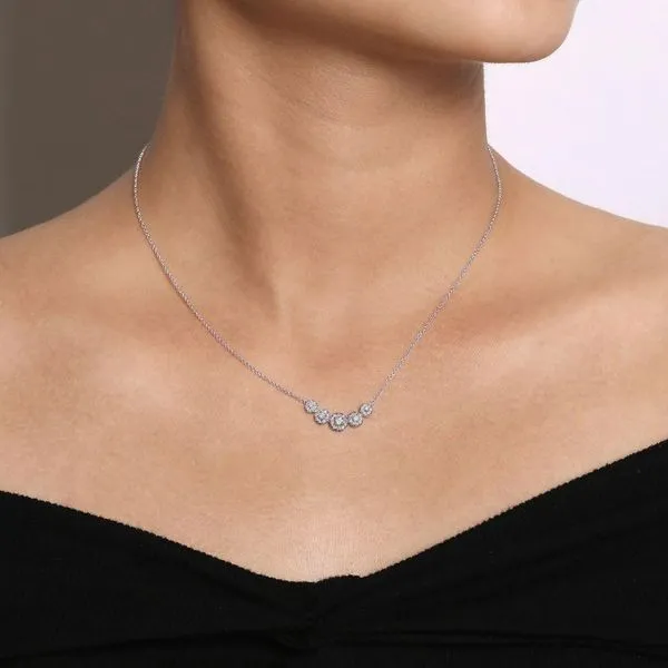 14K White Gold Round Diamond Halo Necklace Image 3 Gray's Jewelers Bespoke Saint James, NY