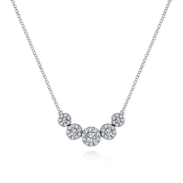 14K White Gold Round Diamond Halo Necklace Gray's Jewelers Bespoke Saint James, NY