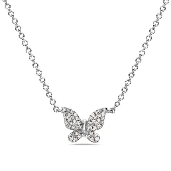 14K White Gold Mini Butterfly Diamond Pendant Gray's Jewelers Bespoke Saint James, NY