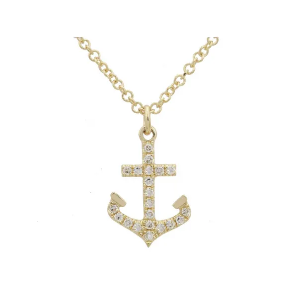 14k Yellow Gold Diamond Anchor Necklace Gray's Jewelers Bespoke Saint James, NY