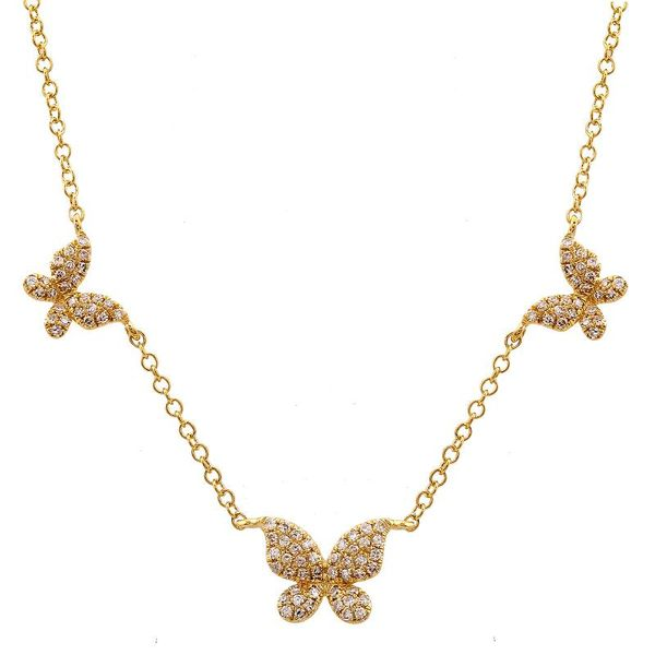 14K Yellow Gold Diamond Butterfly Necklace Gray's Jewelers Bespoke Saint James, NY