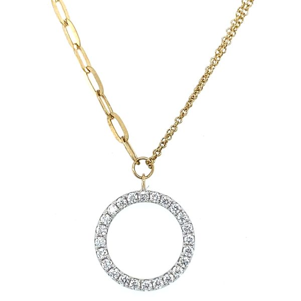 14K Yellow Gold Diamond Circle on Paperclip/Double Cable Chain Necklace Gray's Jewelers Bespoke Saint James, NY