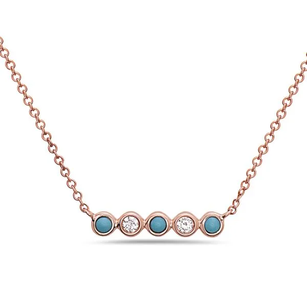 14K Yellow Gold Diamond and Turqoise Bar Necklace Gray's Jewelers Bespoke Saint James, NY