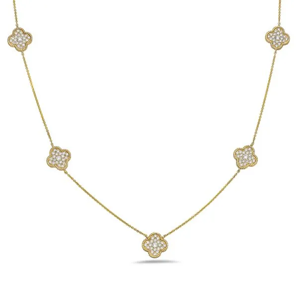 14K Yellow Gold Diamond Clover Station Necklace Gray's Jewelers Bespoke Saint James, NY