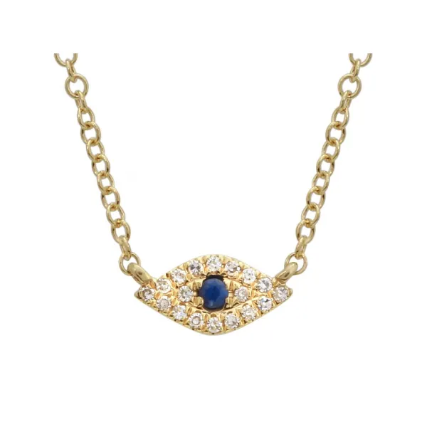 14k Yellow Gold Diamond Evil Eye Necklace / Blue Eye Gray's Jewelers Bespoke Saint James, NY