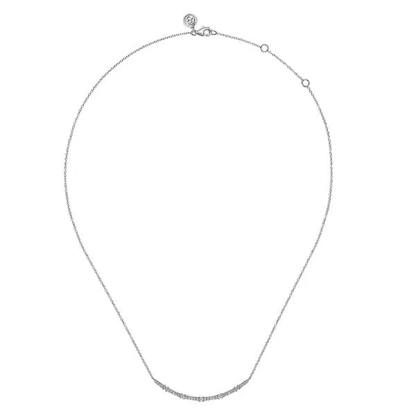 14K White Gold Diamond Curved Bar Necklace Image 2 Gray's Jewelers Bespoke Saint James, NY