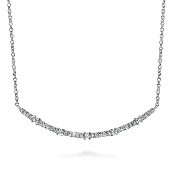 14K White Gold Diamond Curved Bar Necklace Gray's Jewelers Bespoke Saint James, NY