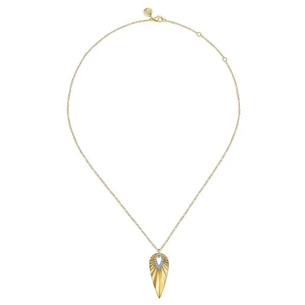 14K White & Yellow Gold Diamond and Diamond Cut Pendant Necklace Image 2 Gray's Jewelers Bespoke Saint James, NY