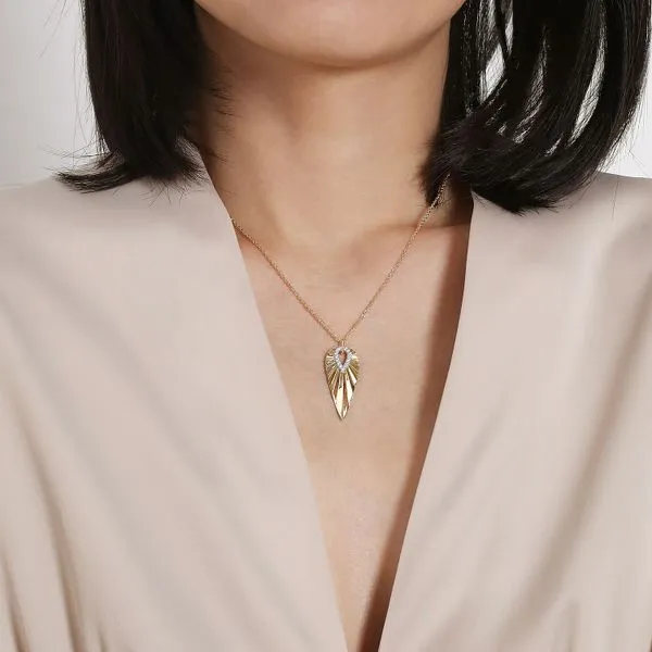 14K White & Yellow Gold Diamond and Diamond Cut Pendant Necklace Image 3 Gray's Jewelers Bespoke Saint James, NY