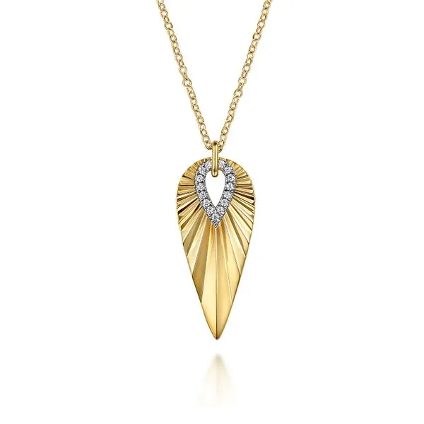 14K White & Yellow Gold Diamond and Diamond Cut Pendant Necklace Gray's Jewelers Bespoke Saint James, NY