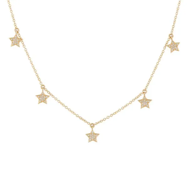 14K Yellow Gold Diamond Dangle Star Necklace Gray's Jewelers Bespoke Saint James, NY