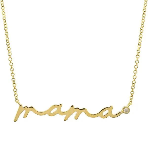 14k Yellow Gold Mama Diamond Necklace Gray's Jewelers Bespoke Saint James, NY