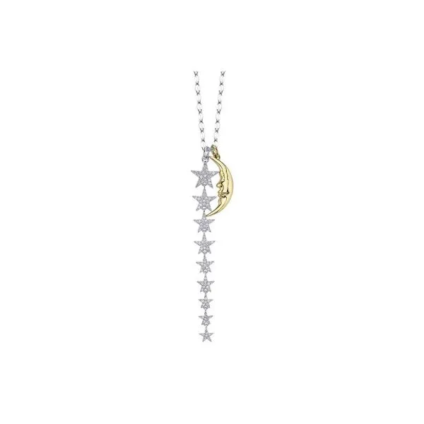 14K White and Yellow Gold Crescent Moon & Diamond Star Necklace Gray's Jewelers Bespoke Saint James, NY
