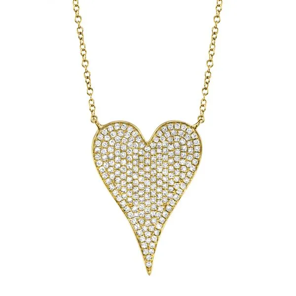 14K YELLOW GOLD DIAMOND PAVE HEART PENDANT NECKLACE - LARGE Gray's Jewelers Bespoke Saint James, NY