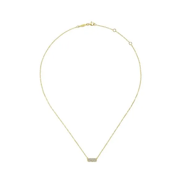 14K Yellow Gold Rectangular Diamond Pendant Necklace Image 2 Gray's Jewelers Bespoke Saint James, NY