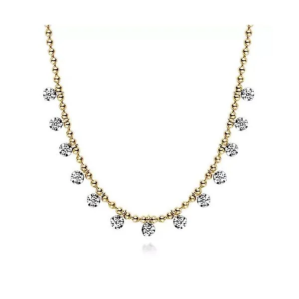 14K Yellow Gold Diamond Drop Station Necklace Gray's Jewelers Bespoke Saint James, NY