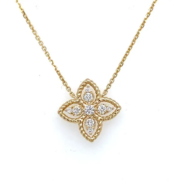14K Yellow Gold Diamond Flower Necklace Gray's Jewelers Bespoke Saint James, NY
