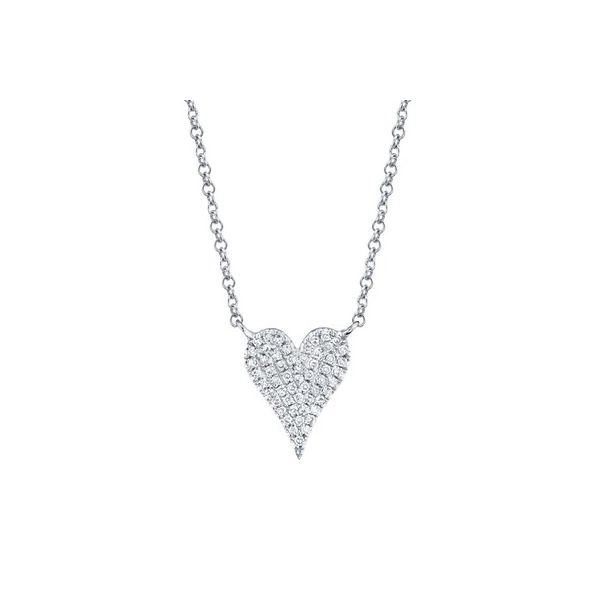 14K White Gold Diamond Pave Heart Necklace Gray's Jewelers Bespoke Saint James, NY