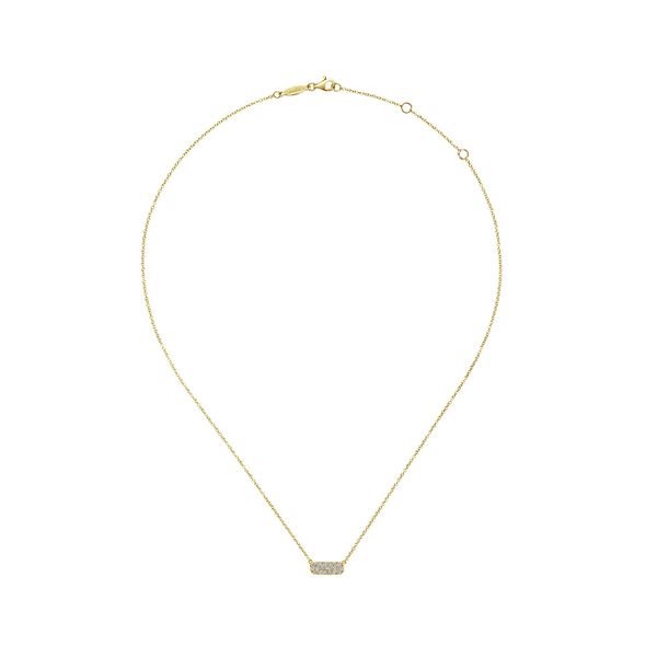 14K Yellow Gold Rectangular Diamond Pendant Necklace Image 2 Gray's Jewelers Bespoke Saint James, NY