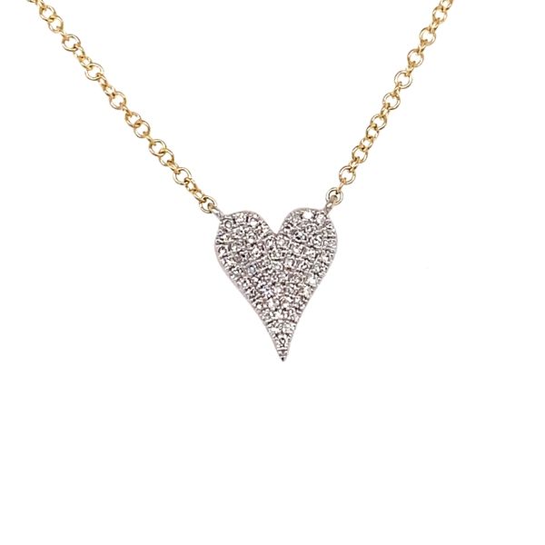 14K Yellow and White Gold Diamond Pave Heart Necklace Gray's Jewelers Bespoke Saint James, NY
