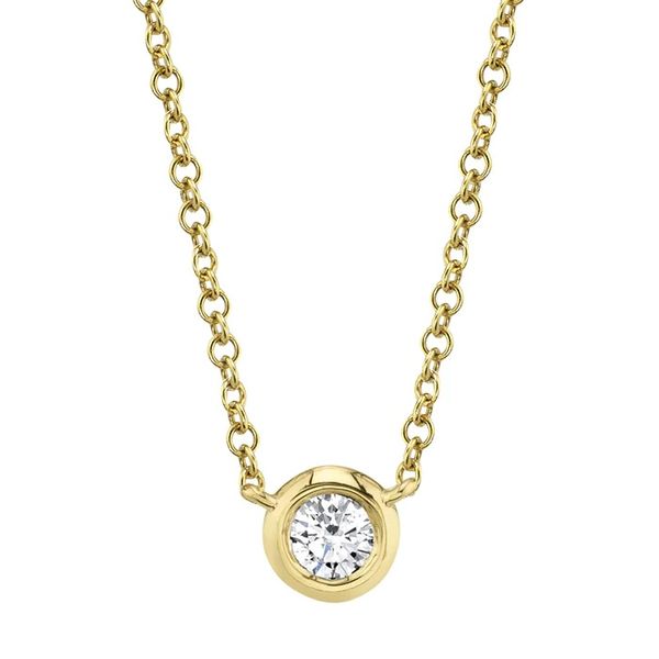 14K Yellow Gold Diamond Bezel Set Necklace Gray's Jewelers Bespoke Saint James, NY