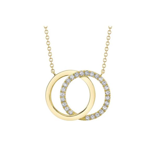 14K Yellow Gold Diamond Love Knot Circle Necklace Gray's Jewelers Bespoke Saint James, NY