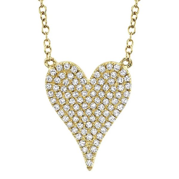 14K Yellow Gold Diamond Pave Heart Necklace Gray's Jewelers Bespoke Saint James, NY