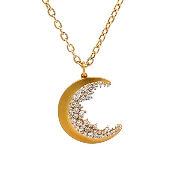 14K Yellow Gold Diamond Crescent Moon Necklace Gray's Jewelers Bespoke Saint James, NY