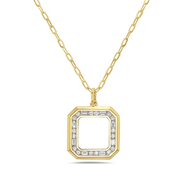 14K Yellow Gold Diamond Open Square Necklace Gray's Jewelers Bespoke Saint James, NY