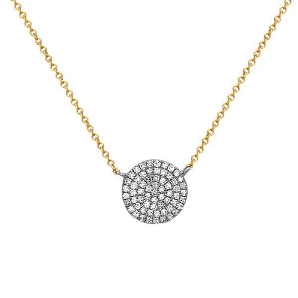 14K Yellow and White Gold Diamond Circle Necklace Gray's Jewelers Bespoke Saint James, NY