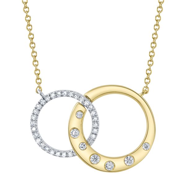 14K Two Tone White and Yellow Gold Diamond Circle Necklace Gray's Jewelers Bespoke Saint James, NY