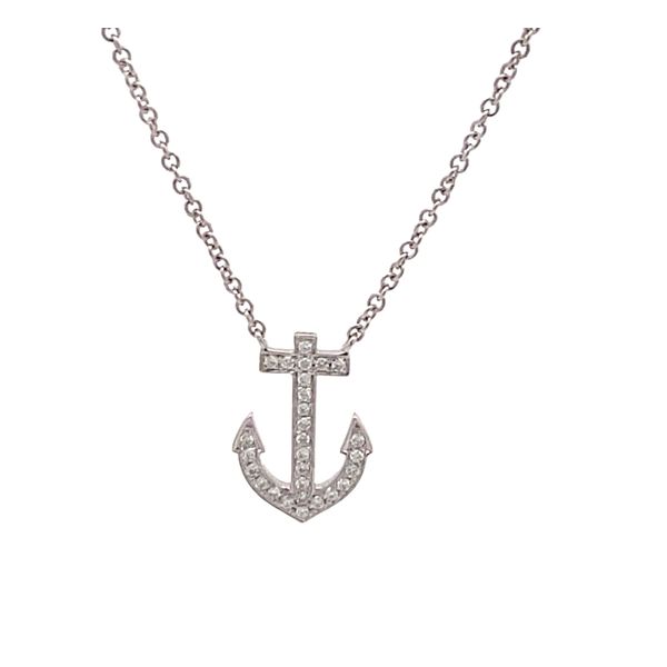 14K White Gold Diamond Anchor Necklace Gray's Jewelers Bespoke Saint James, NY
