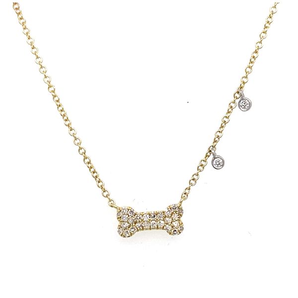 14K Yellow and White Gold Diamond Dog Bone and Diamond Dangle Necklace Gray's Jewelers Bespoke Saint James, NY