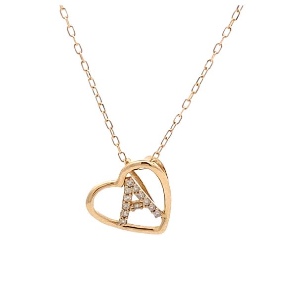 14K Yellow Gold Heart with Diamond Initial A Necklace Gray's Jewelers Bespoke Saint James, NY
