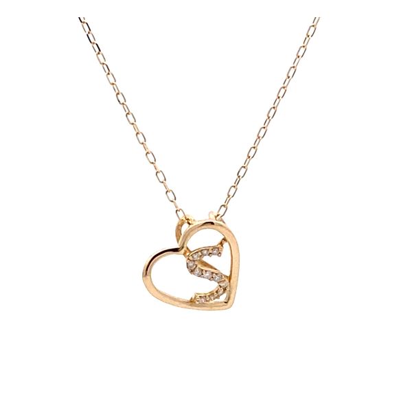 14K Yellow Gold Heart with Diamond Initial S Necklace Gray's Jewelers Bespoke Saint James, NY