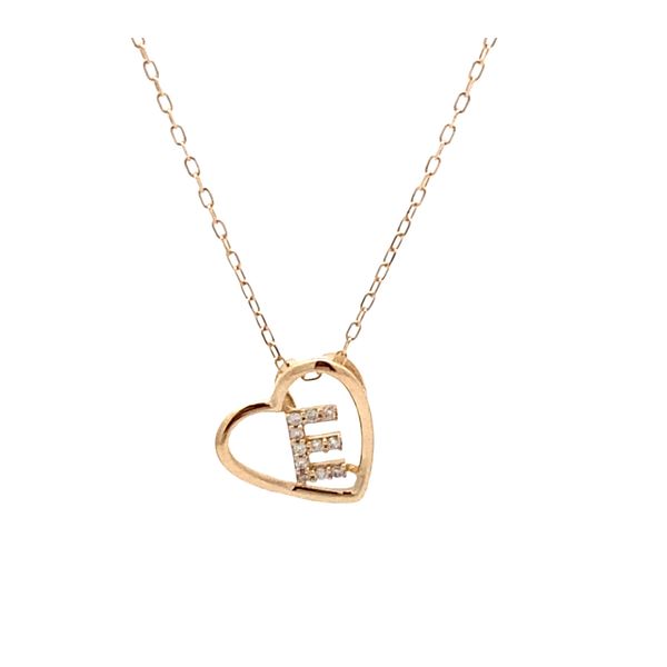 14K Yellow Gold Heart with Diamond Initial E Necklace Gray's Jewelers Bespoke Saint James, NY