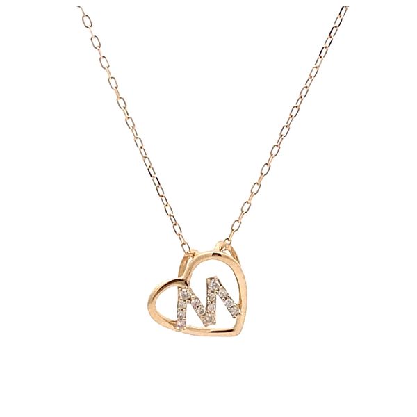 14K Yellow Gold Heart with Diamond Initial M Necklace Gray's Jewelers Bespoke Saint James, NY