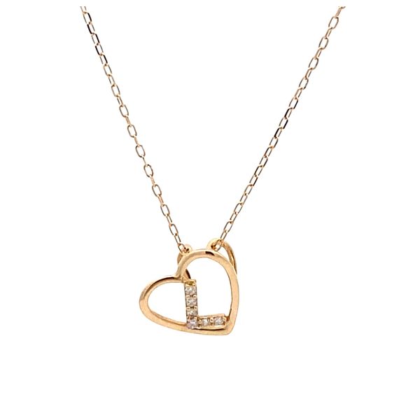 14K Yellow Gold Heart with Diamond Initial L Necklace Gray's Jewelers Bespoke Saint James, NY