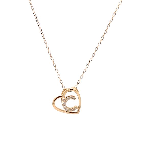 14K Yellow Gold Heart with Diamond Initial C Necklace Gray's Jewelers Bespoke Saint James, NY