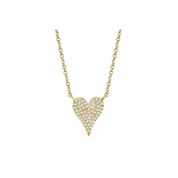 14K Yellow Gold Pave Diamond Heart Necklace Gray's Jewelers Bespoke Saint James, NY
