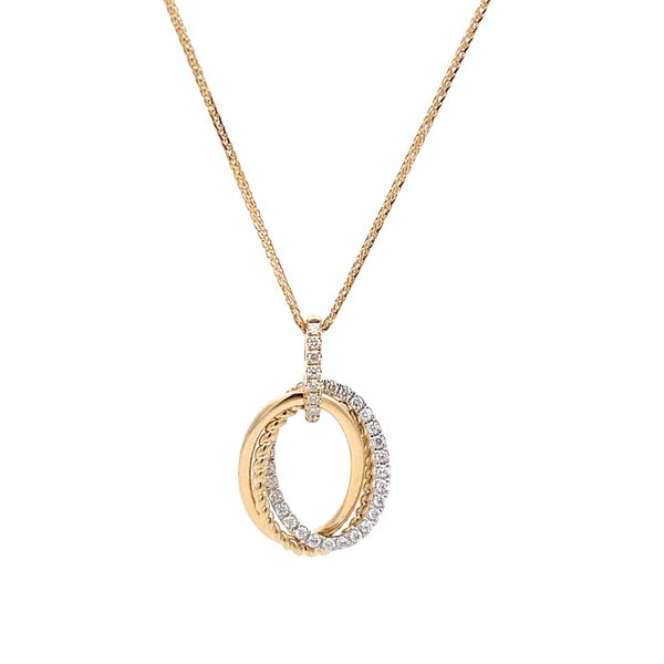 14K Interlocking Yellow and White Gold Diamond Oval Necklace Gray's Jewelers Bespoke Saint James, NY
